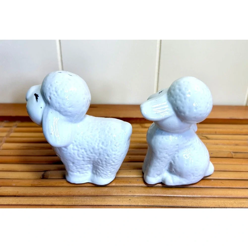 Vintage White Ceramic Lamb & Sheep Salt and Pepper Shakers Set Mid Century